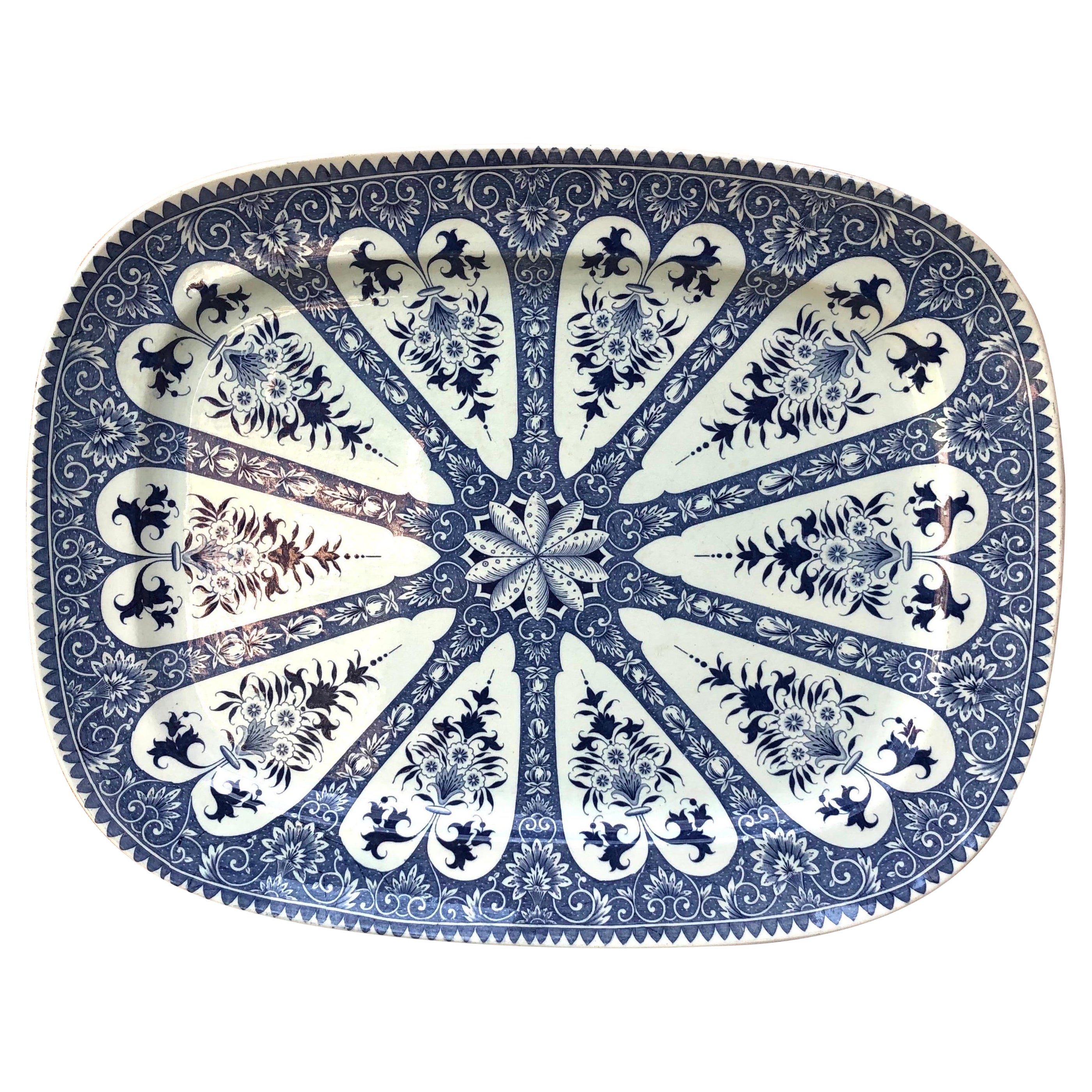 19th Century Oversize Blue & White Faience Platter Sarreguemines For Sale