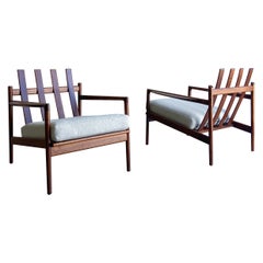 Pair of Ib Kofod Larsen Danish Modern Walnut Lounge Chairs for Selig, 1960’s