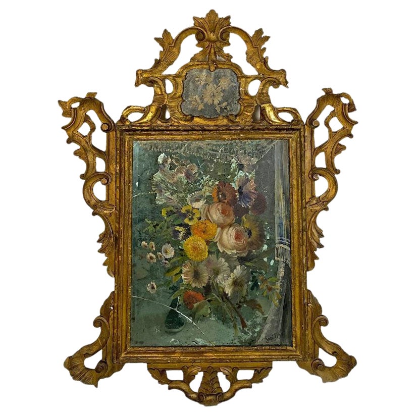 Italian Baroque Decorative Mirror, Gilt Frame and Painted, Eighteenth Century