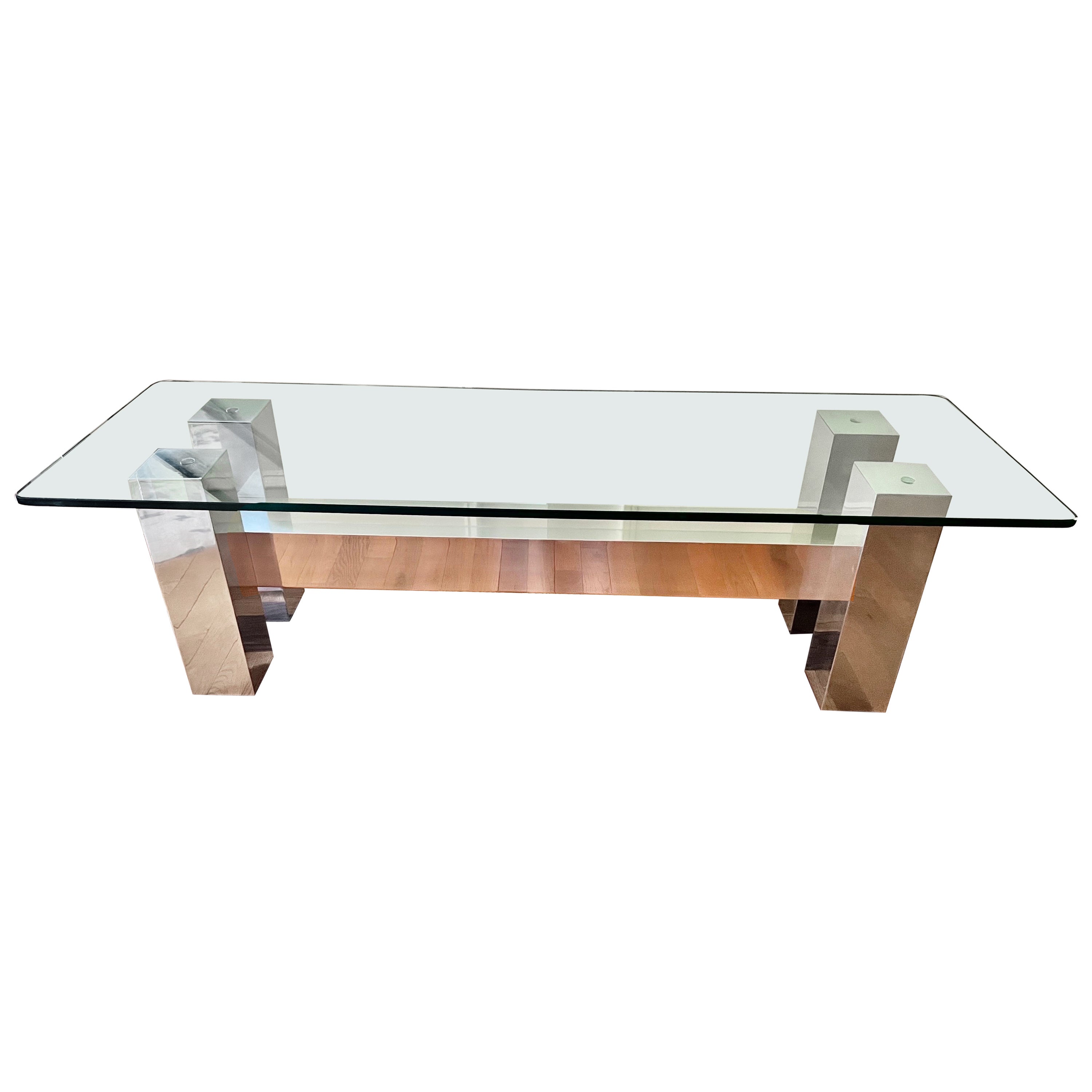 Vintage Paul Evans Style Modern Chrome Coffee Table In Good Condition In Doylestown, PA