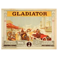 Original Antique Advertising Poster Gladiator Automobiles Cycles Henri Gray Car