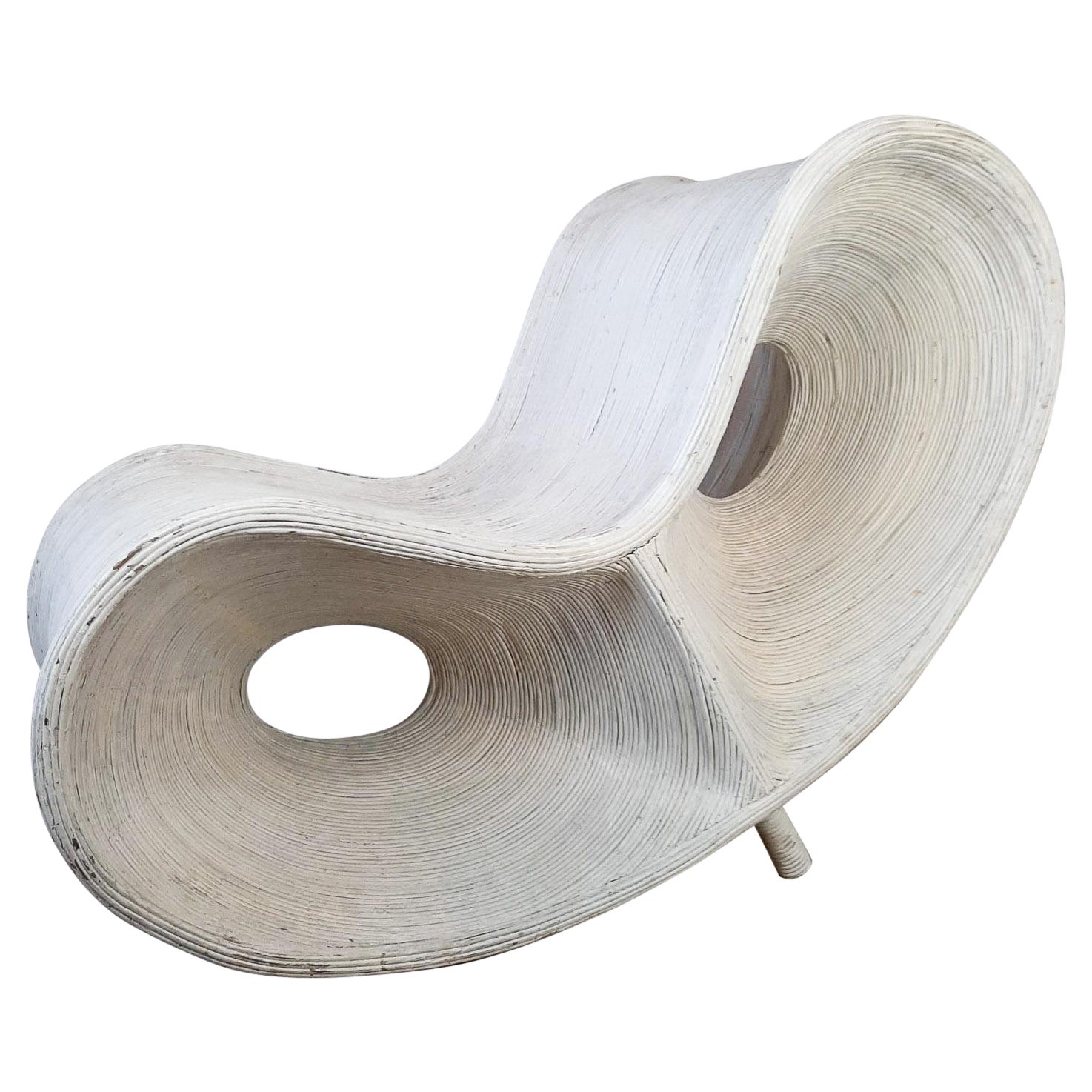 Fauteuil de salon Ron Arad en rotin peint en blanc et bambou en vente