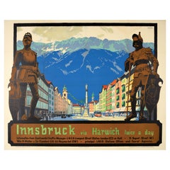 Original Vintage Railway Travel Poster Innsbruck Via Harwich LNER Austin Cooper