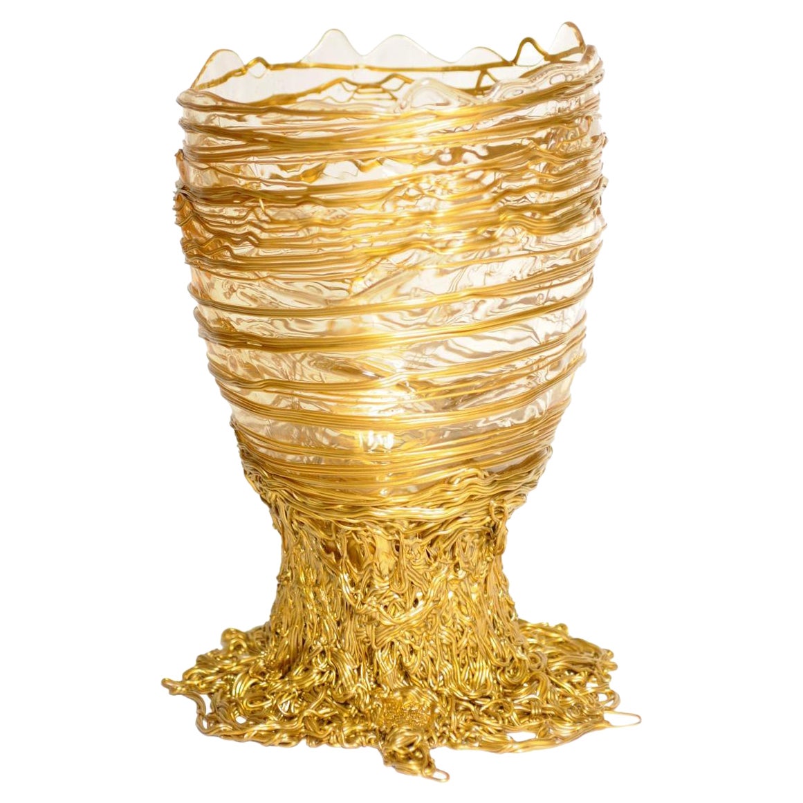 Contemporary Gaetano Pesce Spaghetti L Vase Resin Clear Gold For Sale