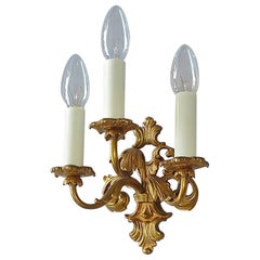 Pair French Baroque Rococo Style Gilt Bronze Sconces Lamps Maison Bagues 1950s