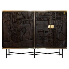 Cabinet in Wood/Steel/Brass with NP2 Nerone e Patuzzi 1960's Carved Wood Doors