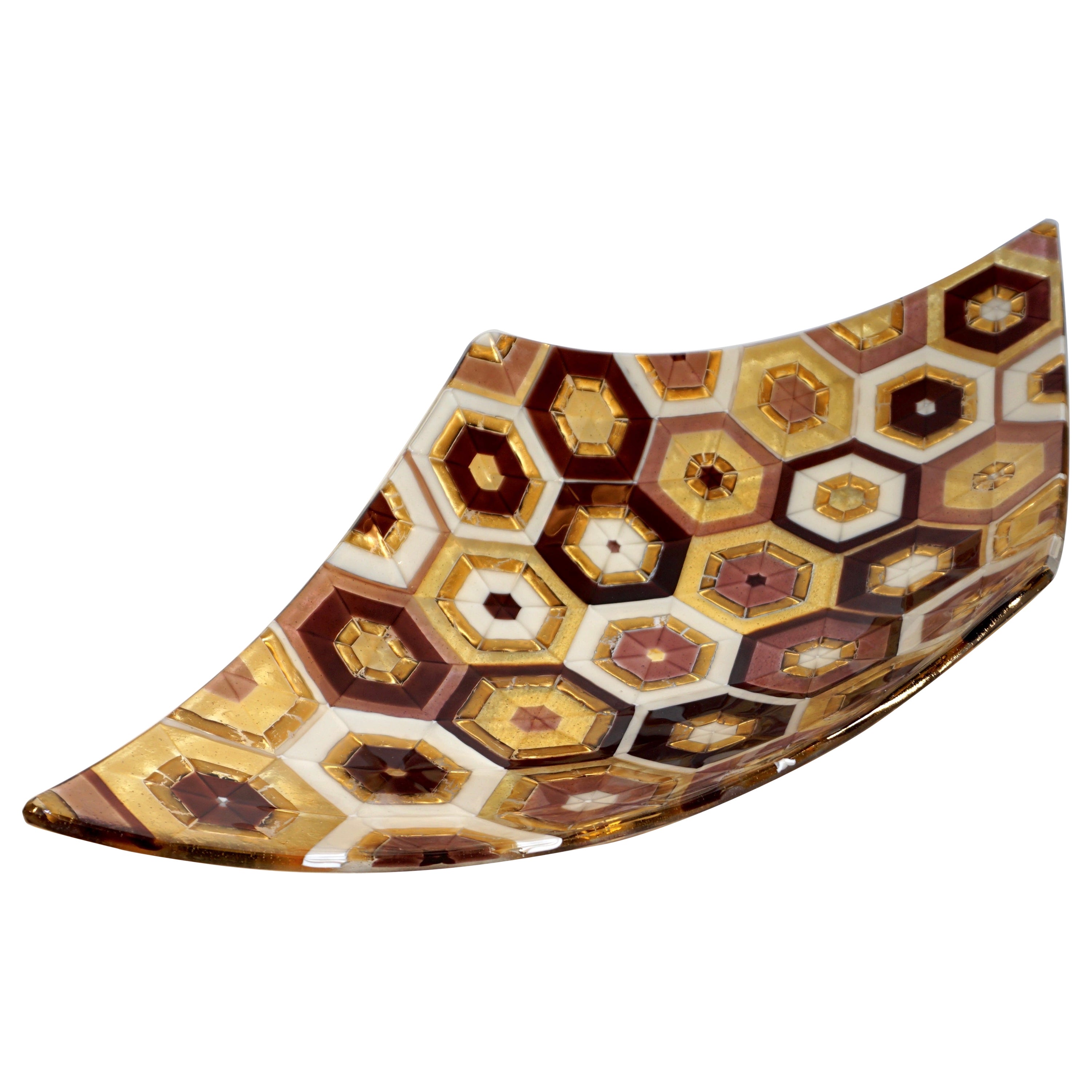 Modern Italian Art Deco Design Gold Amethyst Cream Murano Art Glass Mosaic Bowl For Sale