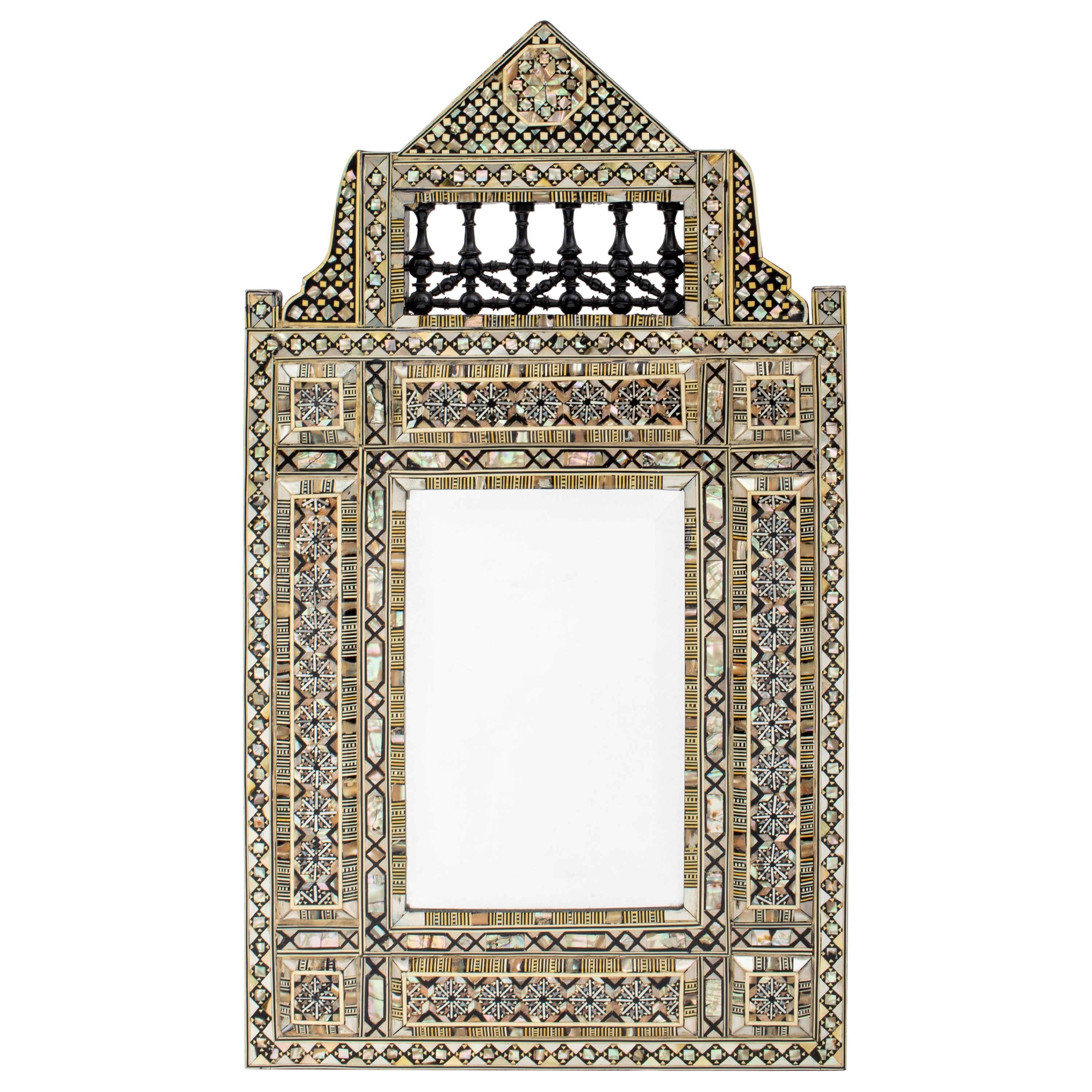 Spiegel aus perlmuttfarbenem Perlmutt und Ebenholz mit Intarsien