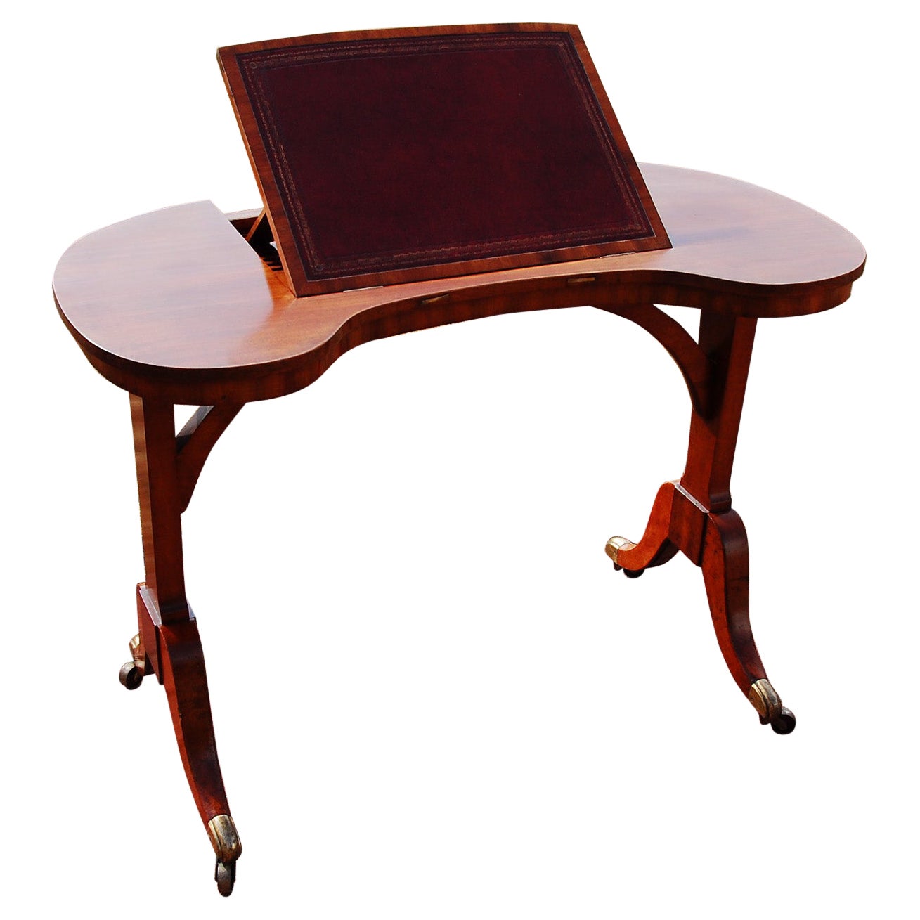 English Regency Period Satinwood Kidney Shaped Writing Table with Leather Inlay For Sale