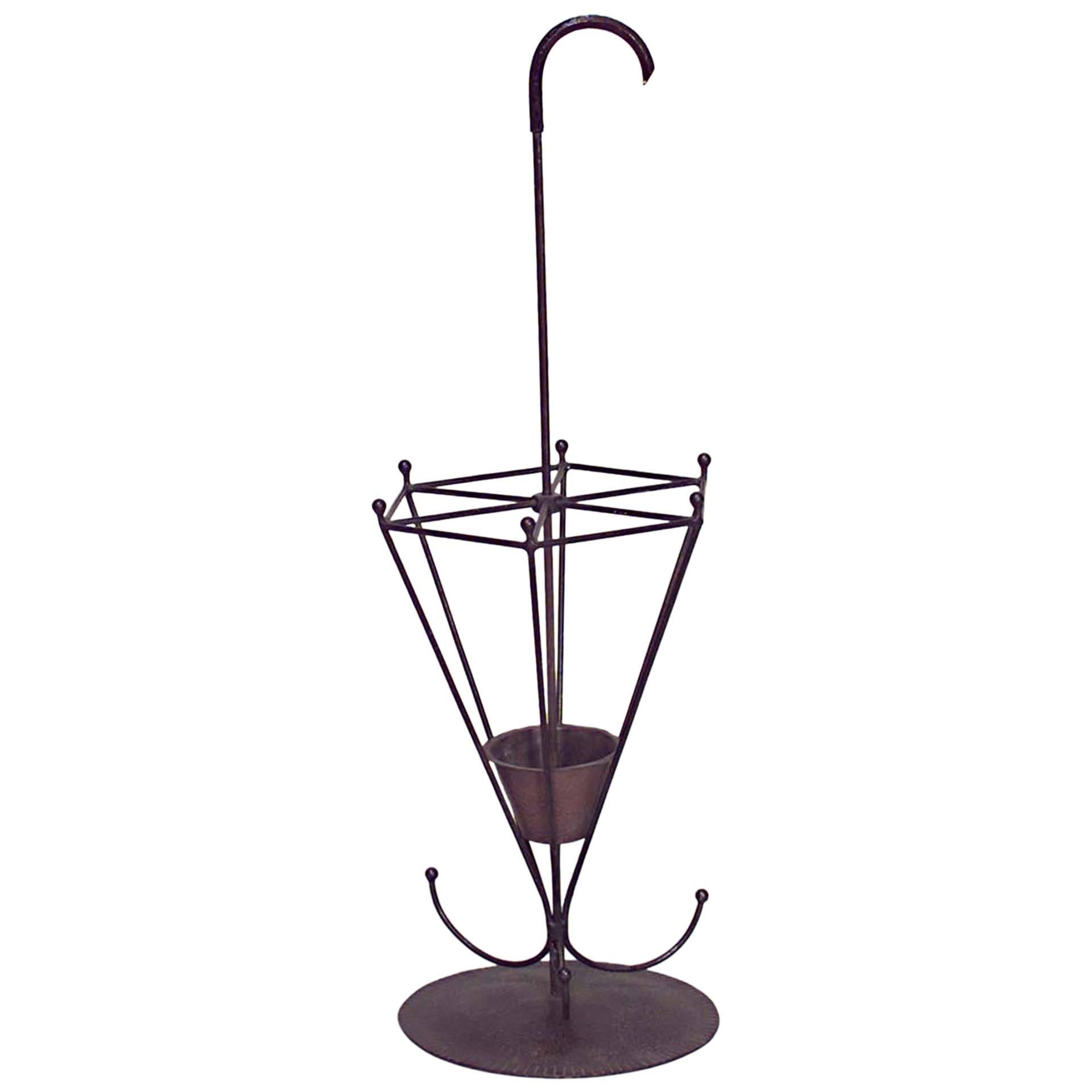 American Mission Wrought Iron Umbrella Stand For Sale