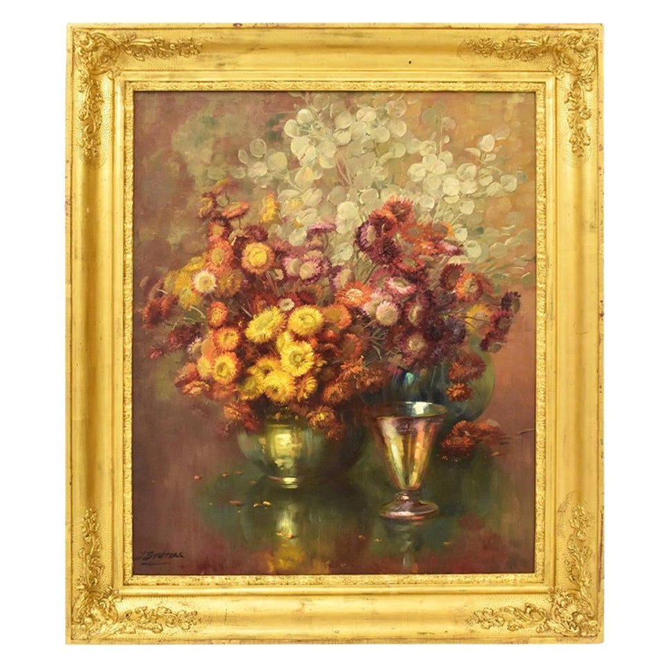 Tableaux de fleurs, 19ème siècle, peinture à l'huile sur toile en vente