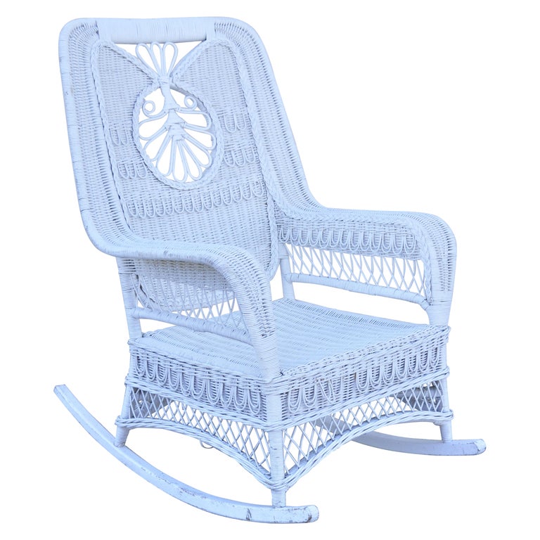 Vintage Oversize White Victorian Style Wicker Rattan Rocking Chair ...