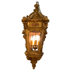 Large Italian Carved Giltwood Lantern with Four Lights