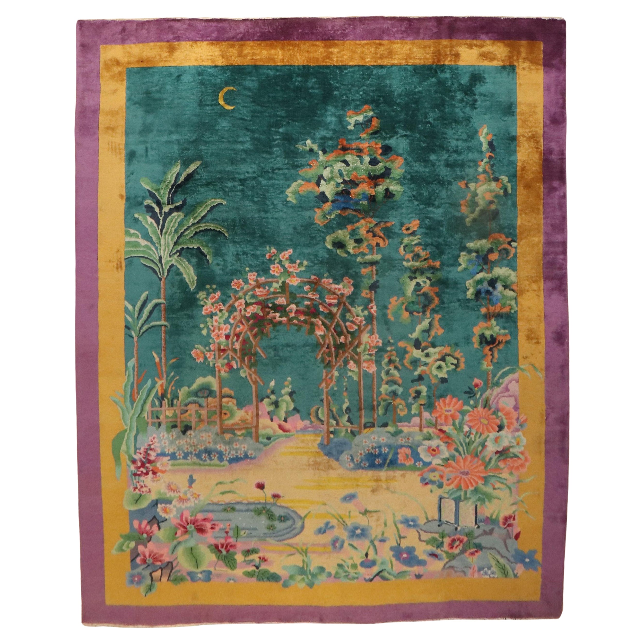 Glamorous Antique Chinese Art Deco Carpet For Sale