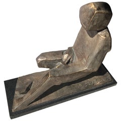 Gail Folwell Abstract Bronze Sculpture, Signed, Numbered, "Hunched Man"