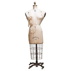 Distressed Bauman Dress Form Mannequin with Cast Iron Base, c.1940
