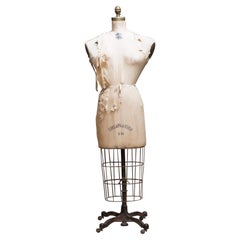 Antique Distressed Bauman Dress Form Mannequin with Cast Iron Base, c.1940