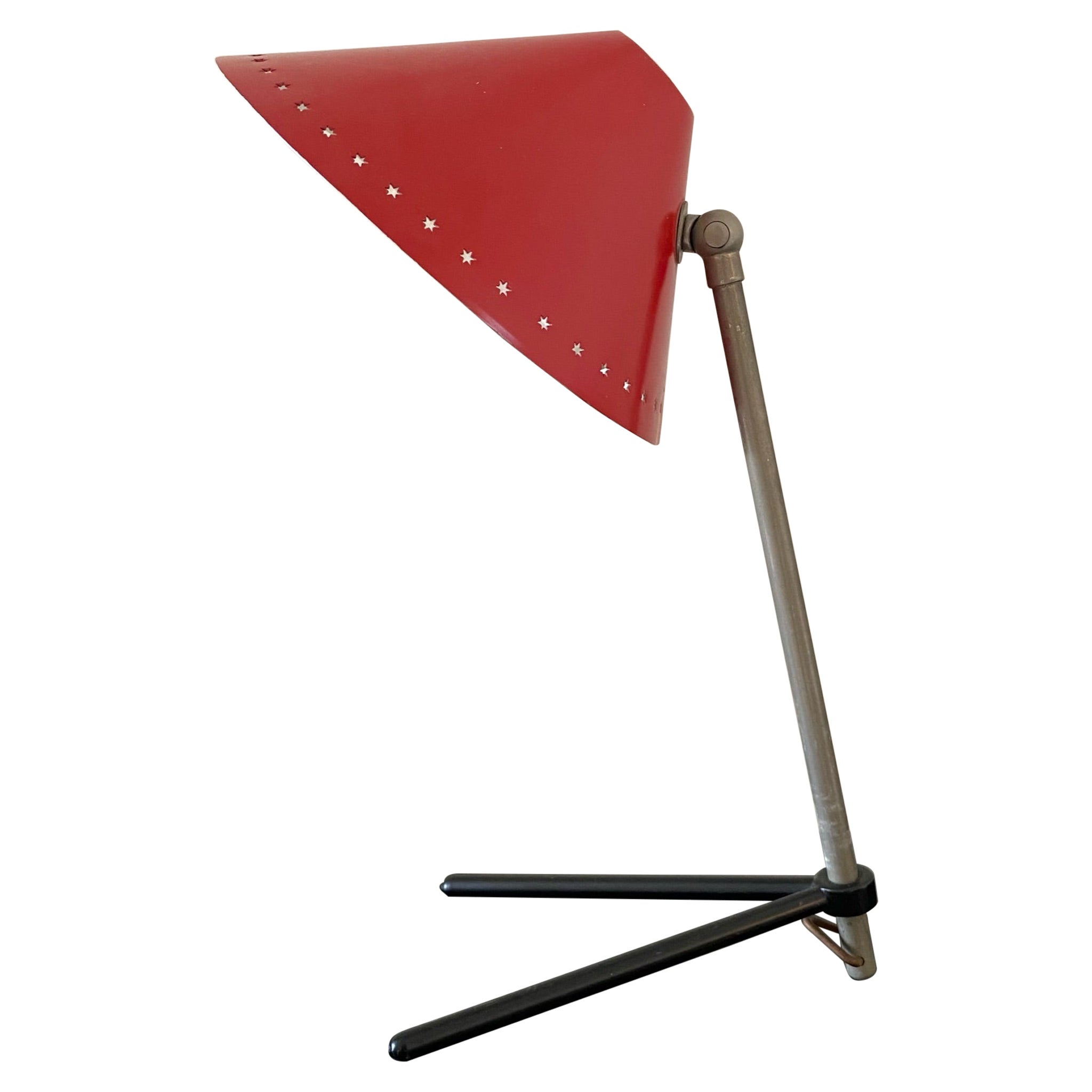 Red Metal Pinocchio Table and Wall Lamp by H. Busquet for Hala Zeist, Ca. 1950s For Sale