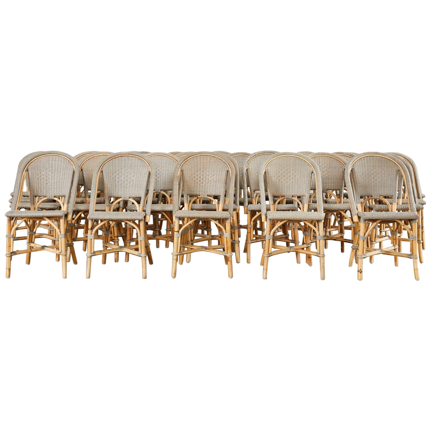 Set of Forty Serena and Lily Rattan Wicker Bistro Dining Chairs