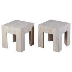 Pair of Postmodern Travertine Side Tables