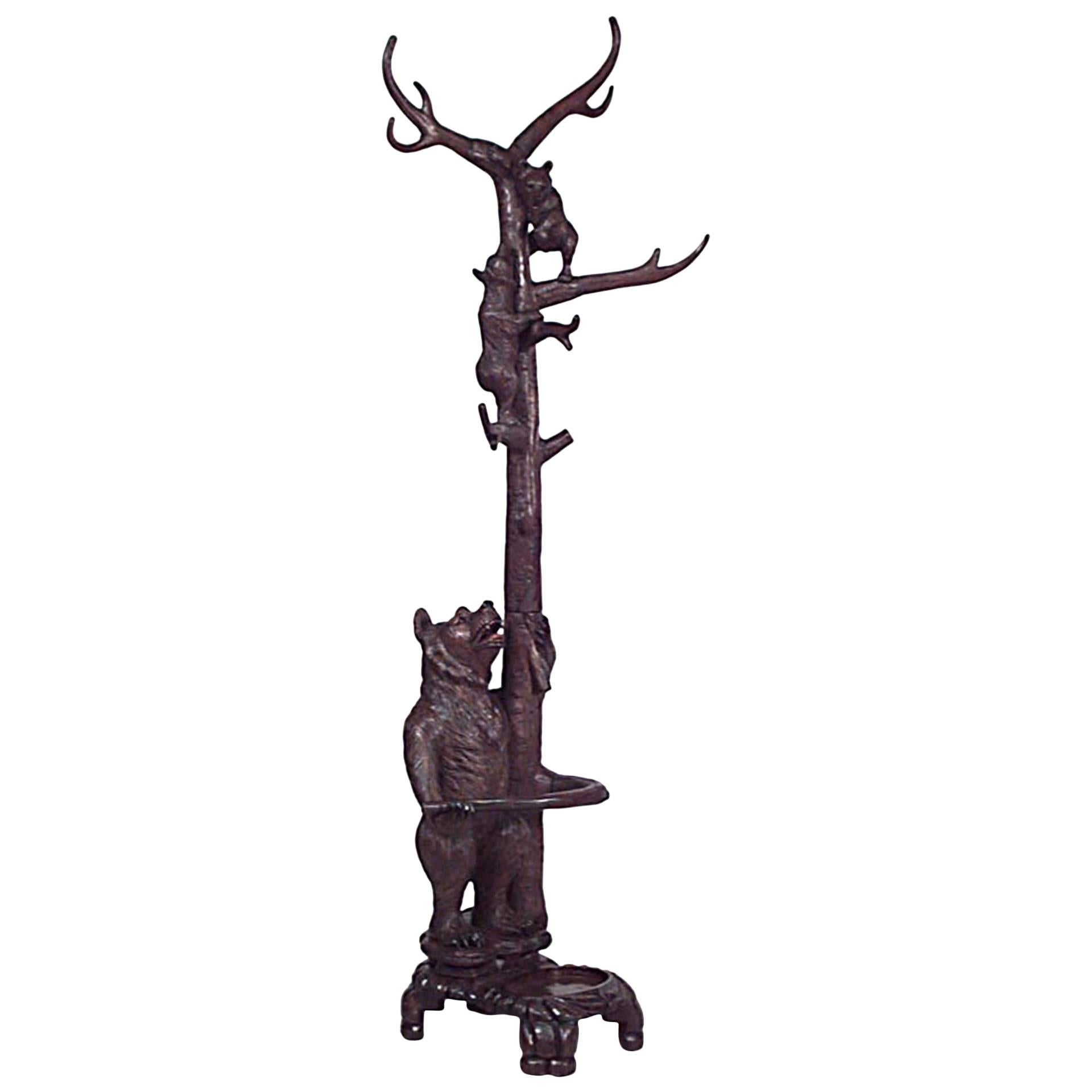 20th Century Black Forest Carved Walnut Bear Coat and Umbrella Stand