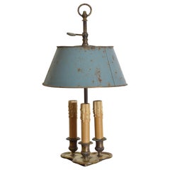 French Neoclassic Brass and Tole 3-Light Buillotte Lamp, 2nd Quarter 19th Cen