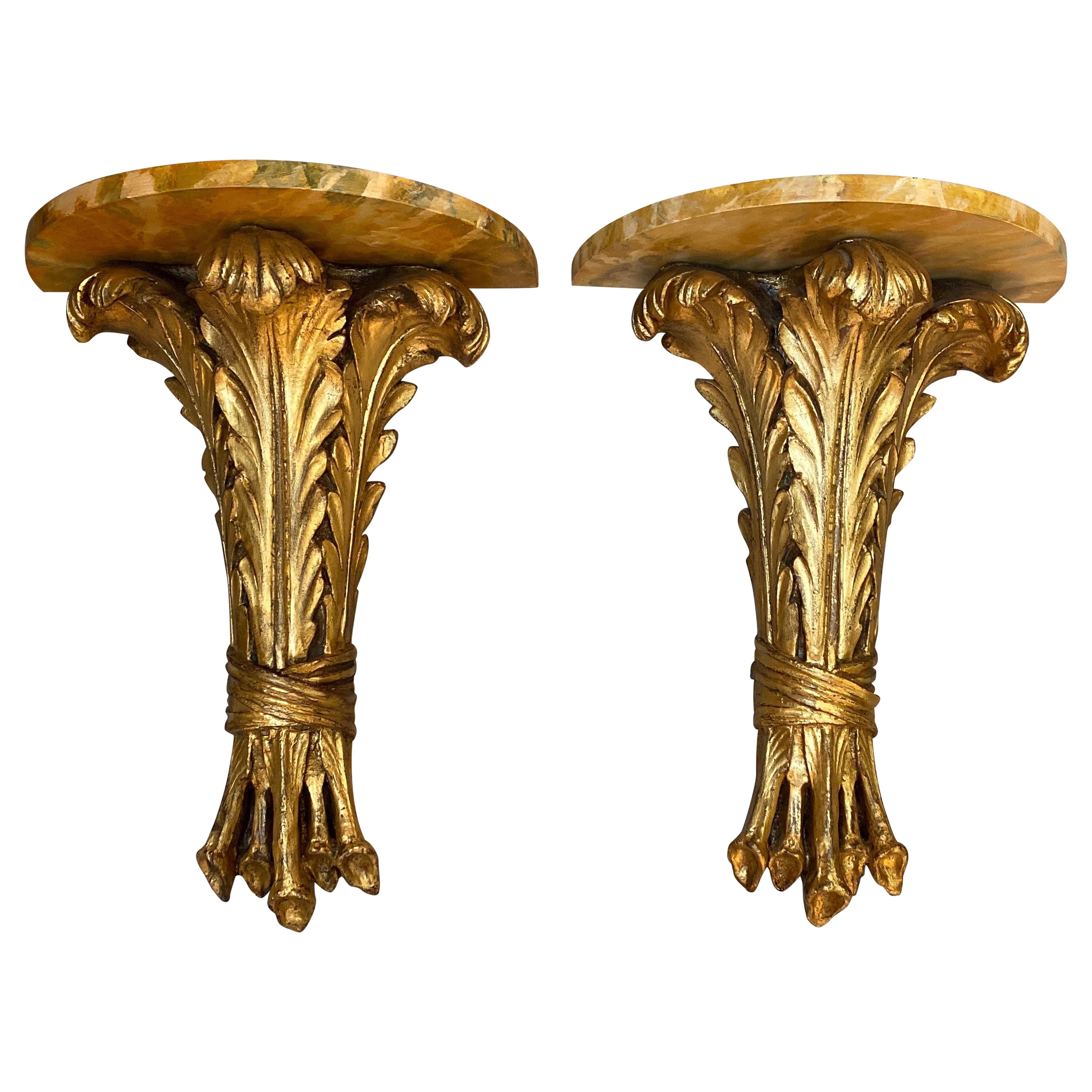 Hollywood Regency Demilune Wall Hanging Demilune Shelf Tables, Pair For Sale