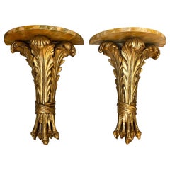 Hollywood Regency Demilune Wall Hanging Demilune Shelf Tables, Pair