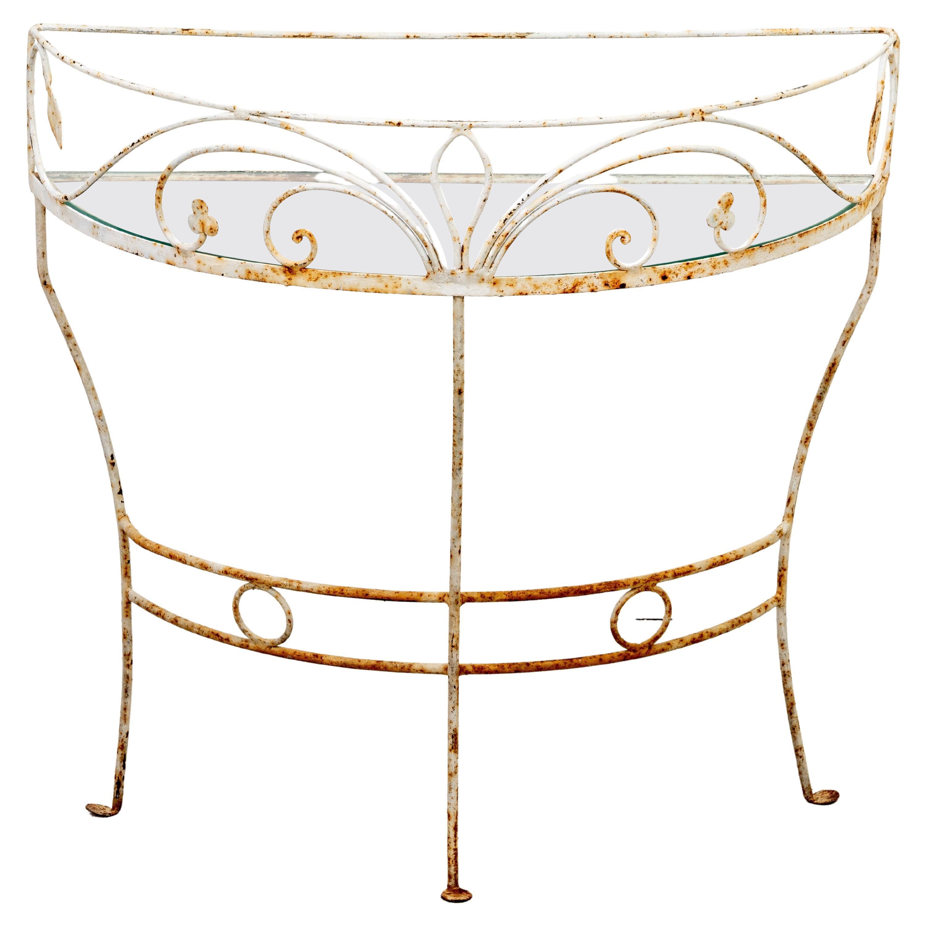 Wrought Iron Demi Lune Table in the Style of Salterini
