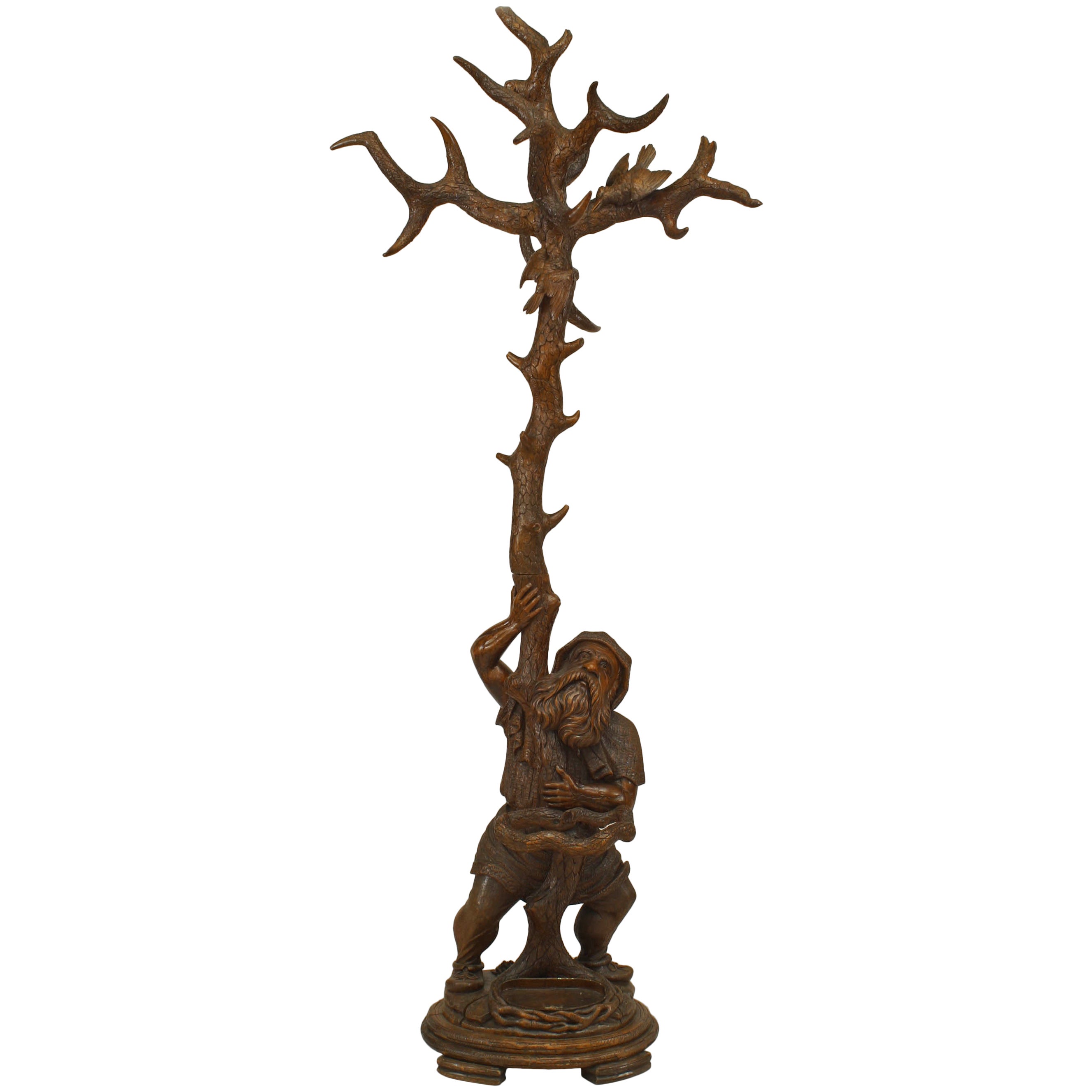 Rare Antique Black Forest Carved Tree Shaped Coat Rack, Umbrella Hall
