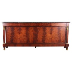 French Empire Flame Mahogany Marble Top Buffet Sideboard