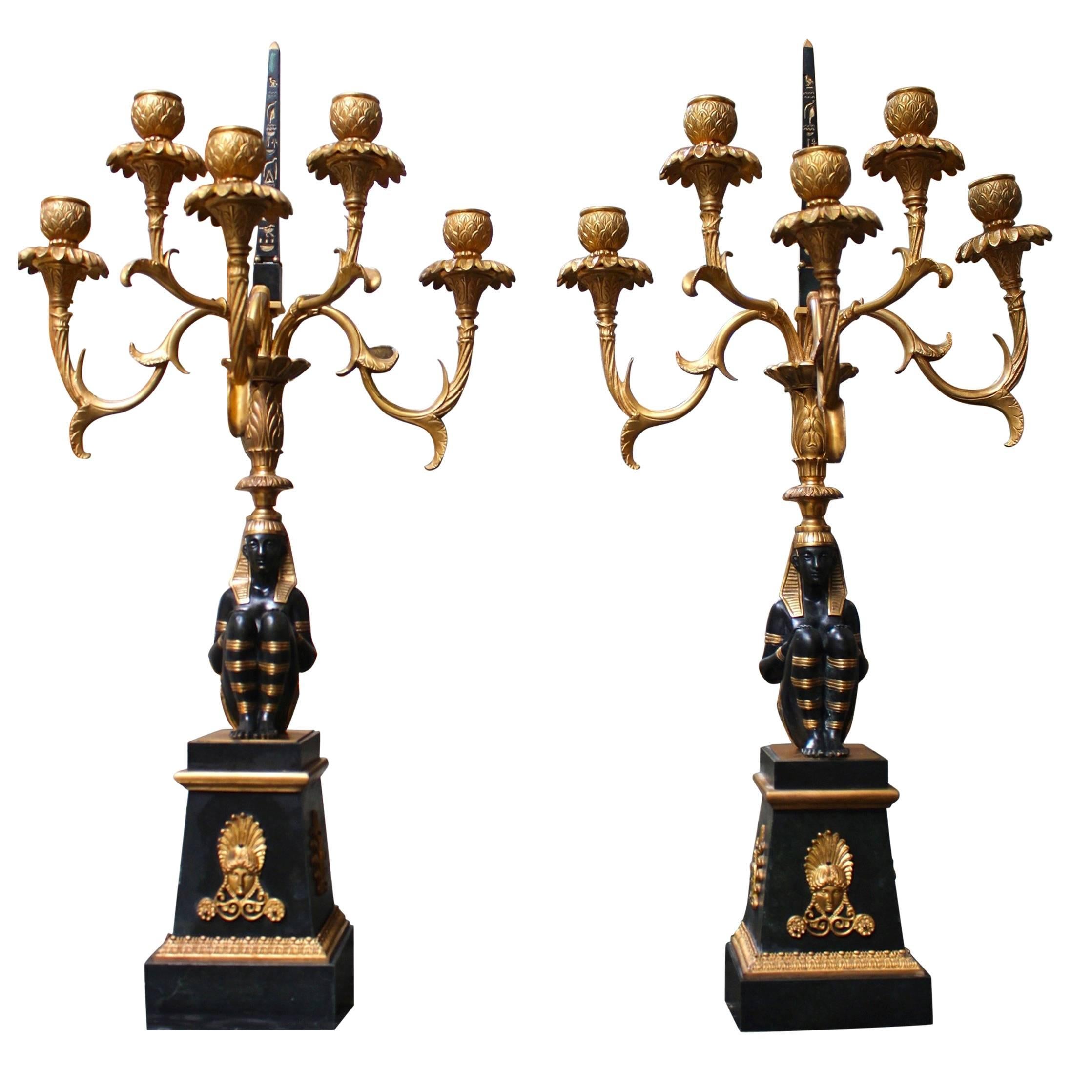 Pair of French Egyptian Revival First Empire Style Candelabras