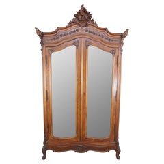 Used Bedel & Cie French Louis XV Walnut Baroque Mirrored Knockdown Armoire