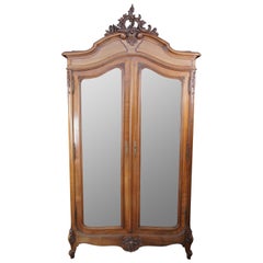 Used 19th Century French Louis XV Walnut Baroque Mirrored Knockdown Armoire