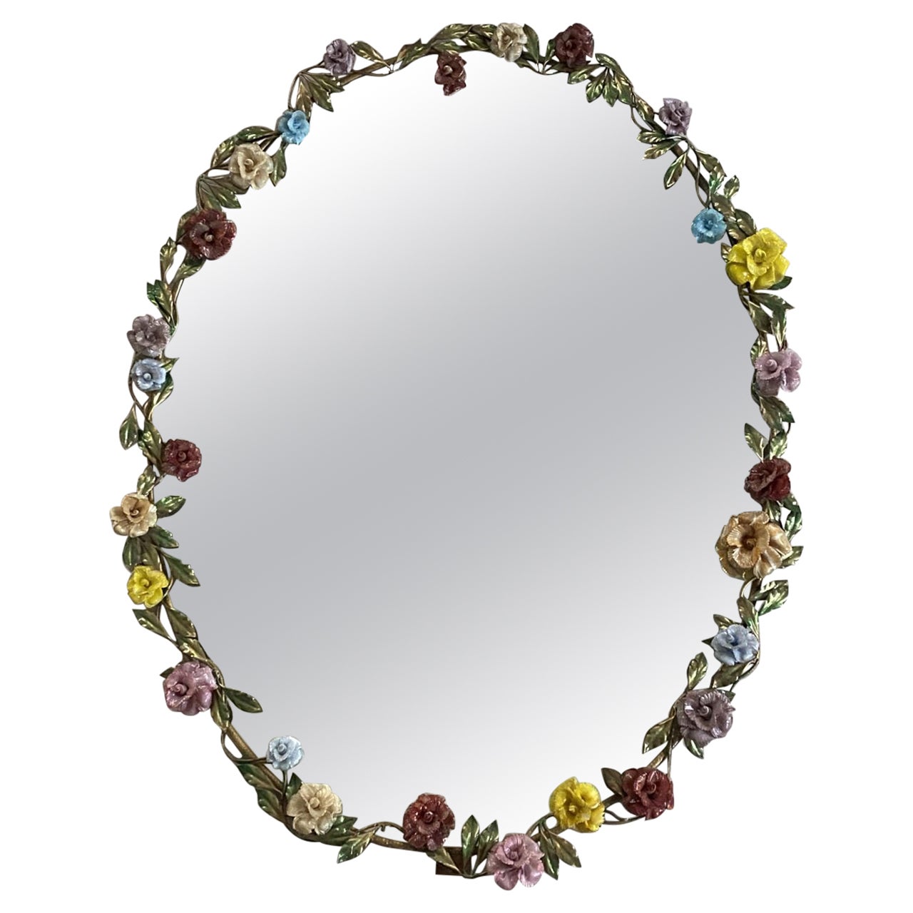 Murano Oval Floral Framed Mirror - 1970s