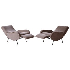 Pair of Marco Zanuso Style Reclining Lady Chairs in 100% Mohair, Italy, 1960s