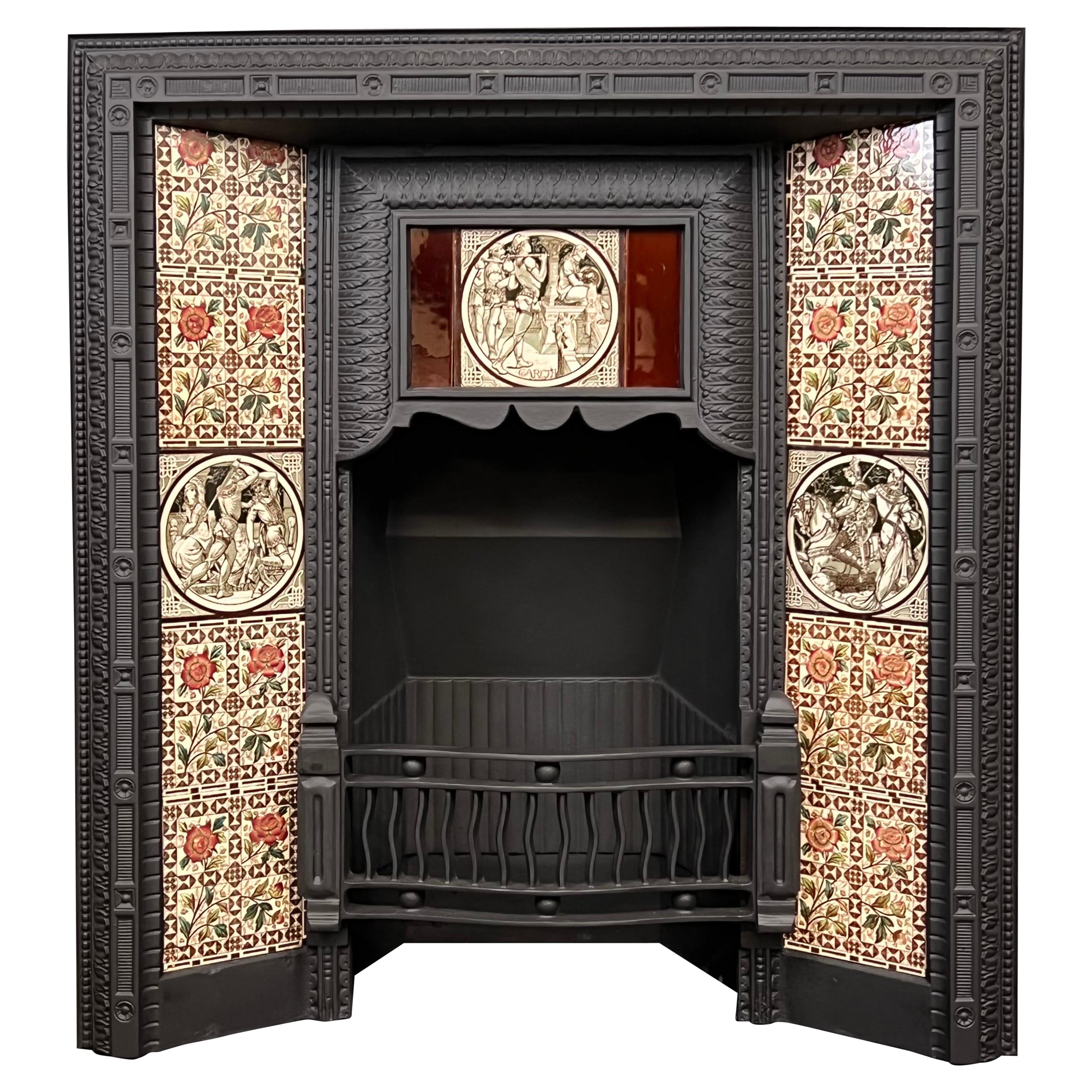 19th Century Victorian Cast Iron Tiled Fireplace Insert