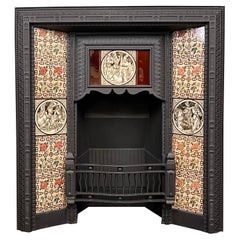 19th Century Victorian Cast Iron Tiled Fireplace Insert