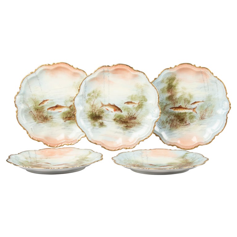 Set of 5 Antique Porcelain Fish Plates by Limoges at 1stDibs