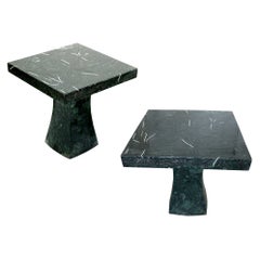 Set of Two Palms Tables in Green Marble Handcrafted in India