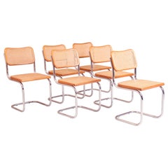 Set of Six Breuer Cesca Chairs in Beech, Chrome Cantilever with Rattan, 1970s