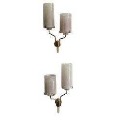 Murano Italian Midcentury Brass Glass Sconces  Wall Lamps, 1950s