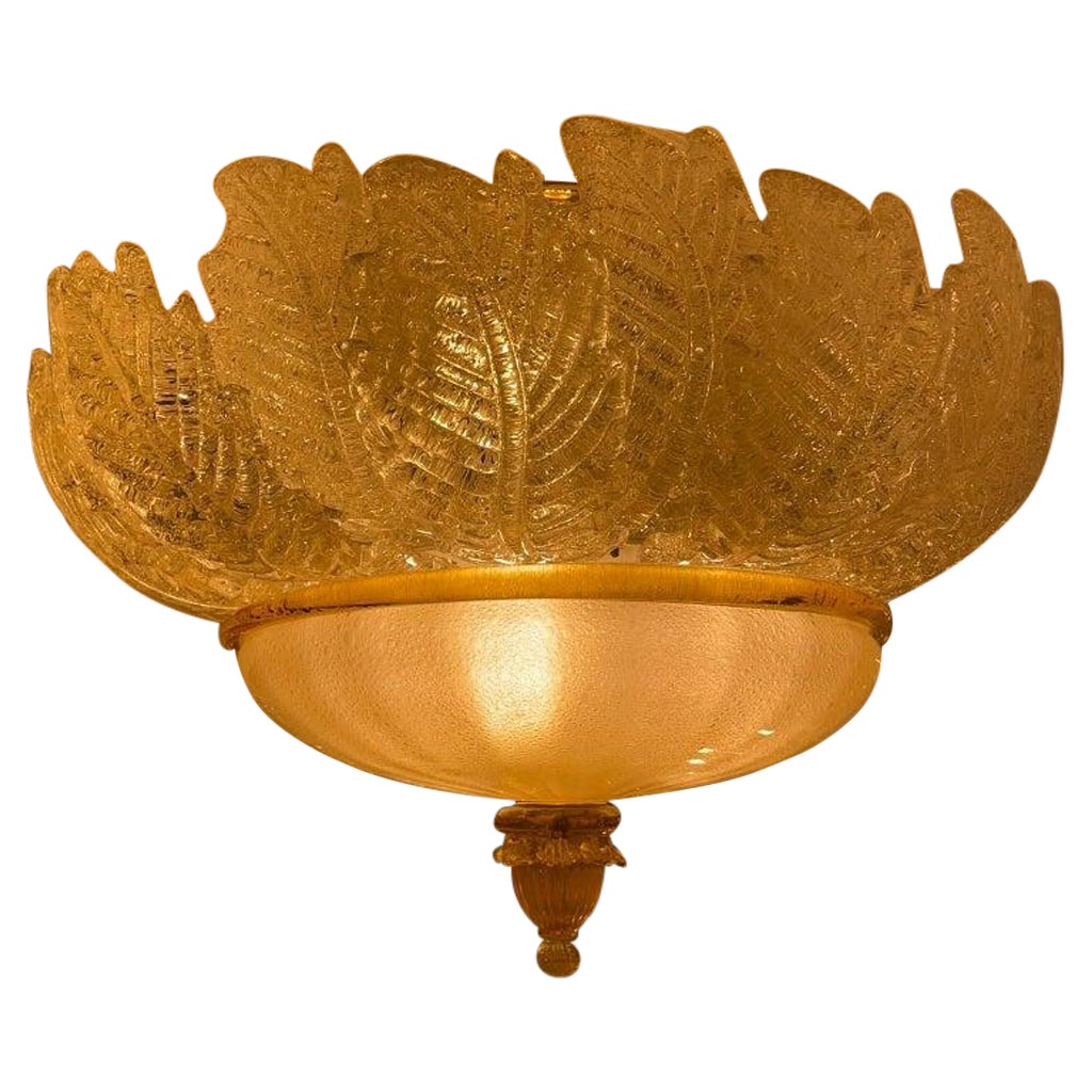 Rare Flush Mount in Murano with Gold Inclusion by Barovier&Toso, Italy, 1930s For Sale