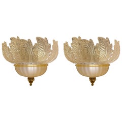 Pair of Wall Lights in Murano with Gold Inclusion by Barovier&Toso, Italy 1930s