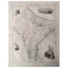 Original Antique Map of India by Tallis, Circa 1850