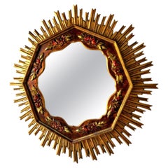 Miroir en bois doré Sunburst des années 1960, France
