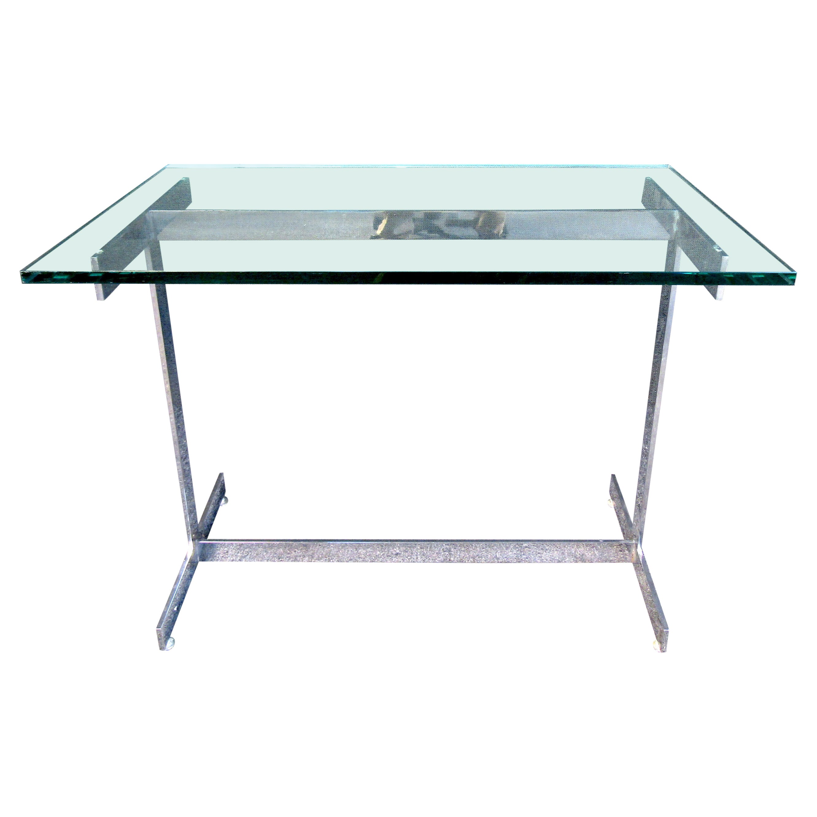 Glass and Chrome Side Table in the Style of Milo Baughman