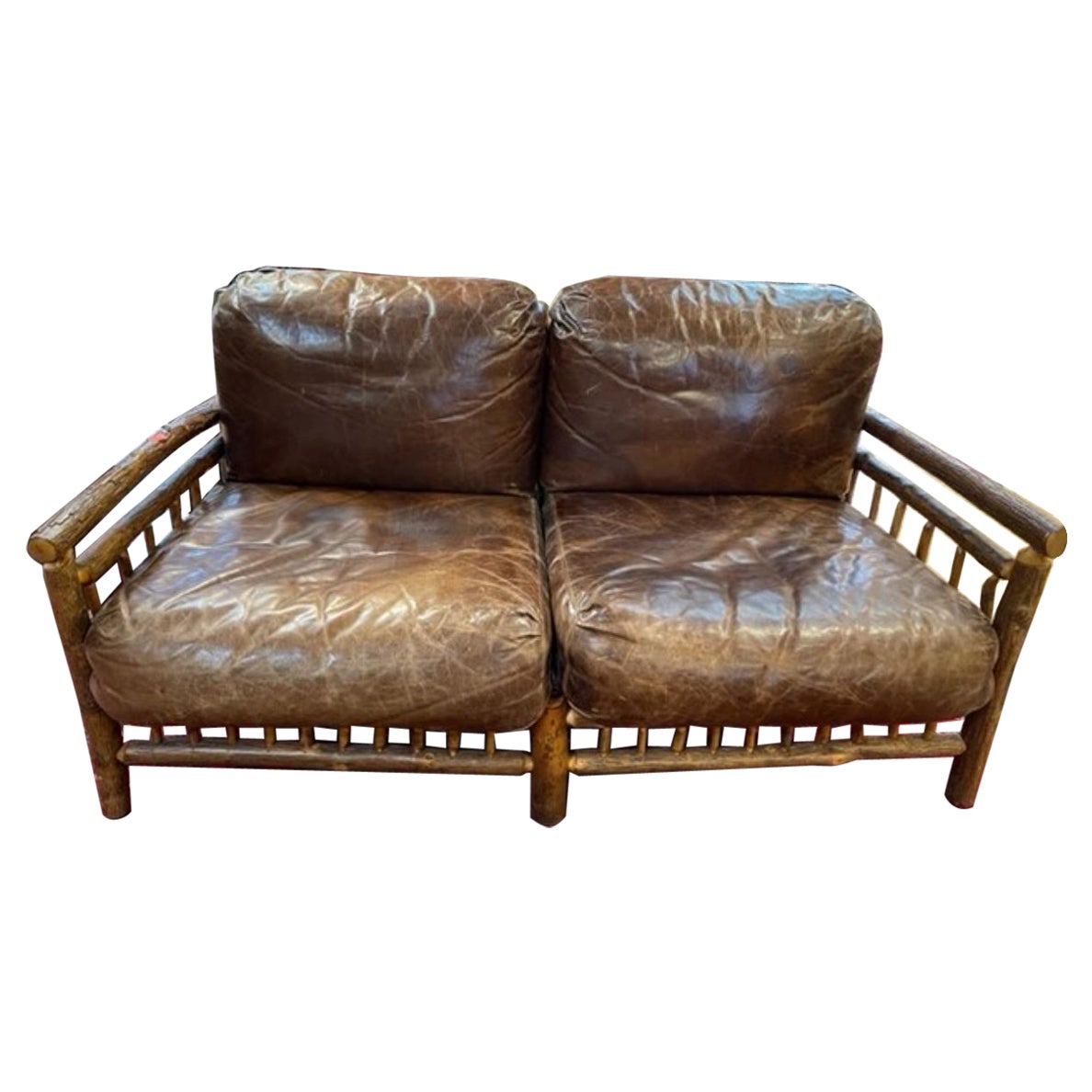 American Old Hickory Sofa with Leather Cushions