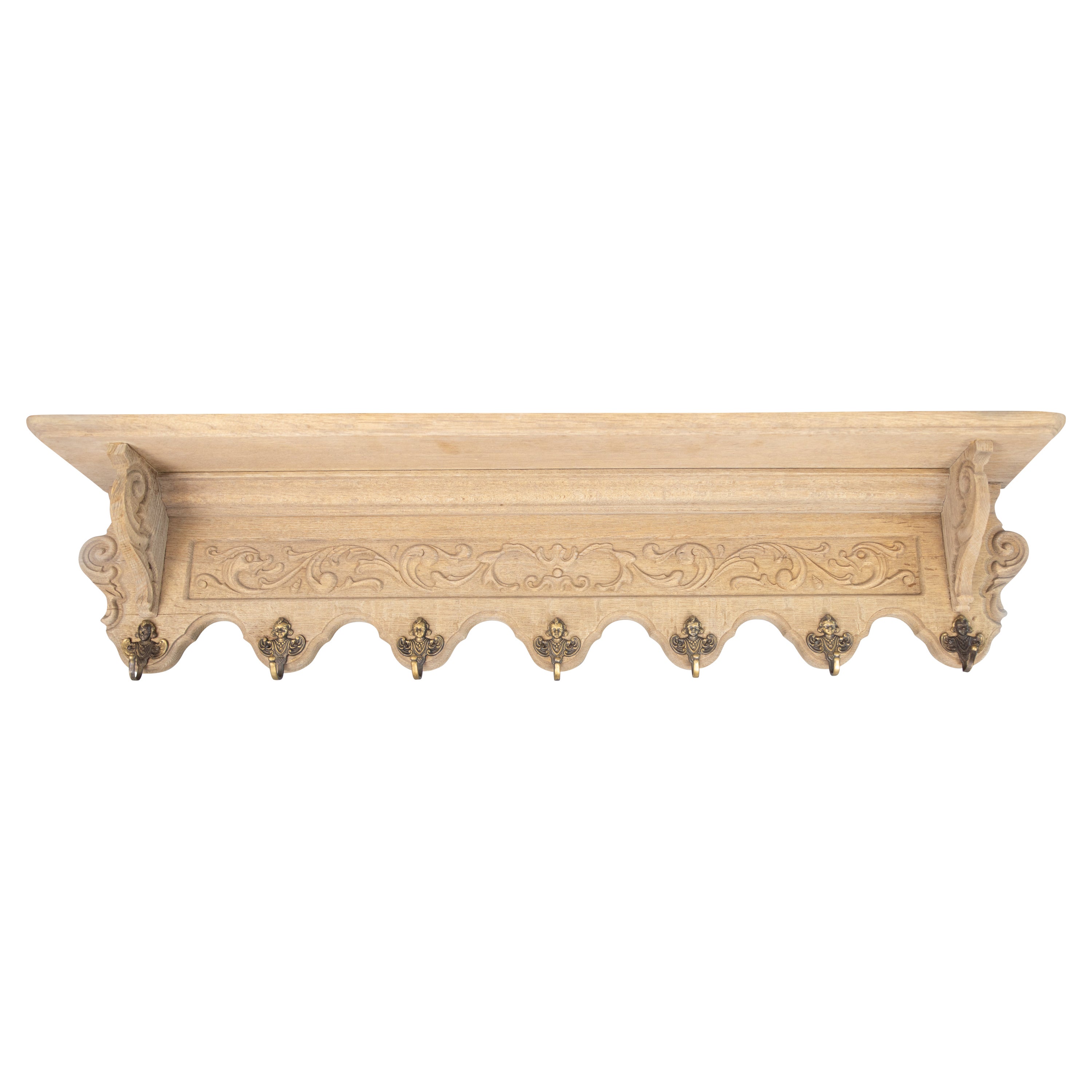 19th-Century French Bleached Oak Carved Coat Rack