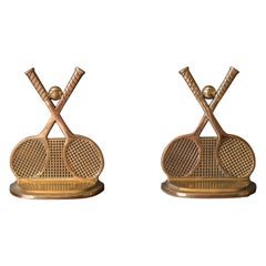 Pair of Vintage Brass Tennis Racquet Bookends